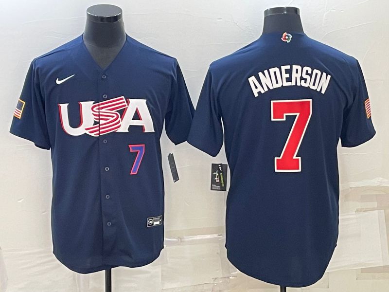 Men 2023 World Cub USA 7 Anderson Blue Nike MLB Jersey